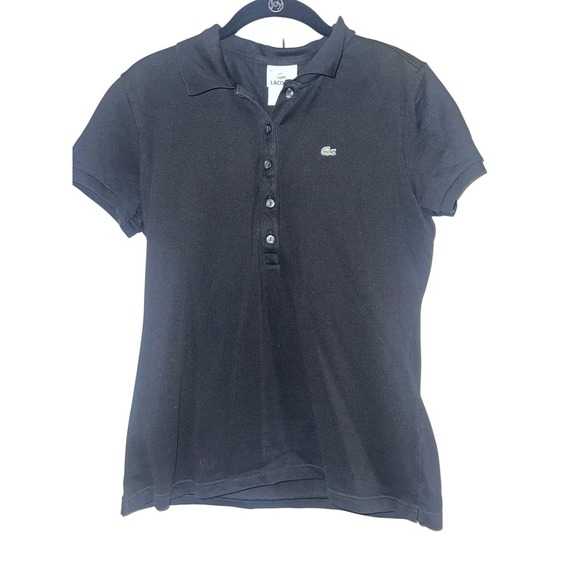 Lacoste Polo Shirt Classic Fit Button Up Short Sleeve Top Black sz 46 - Picture 3 of 6